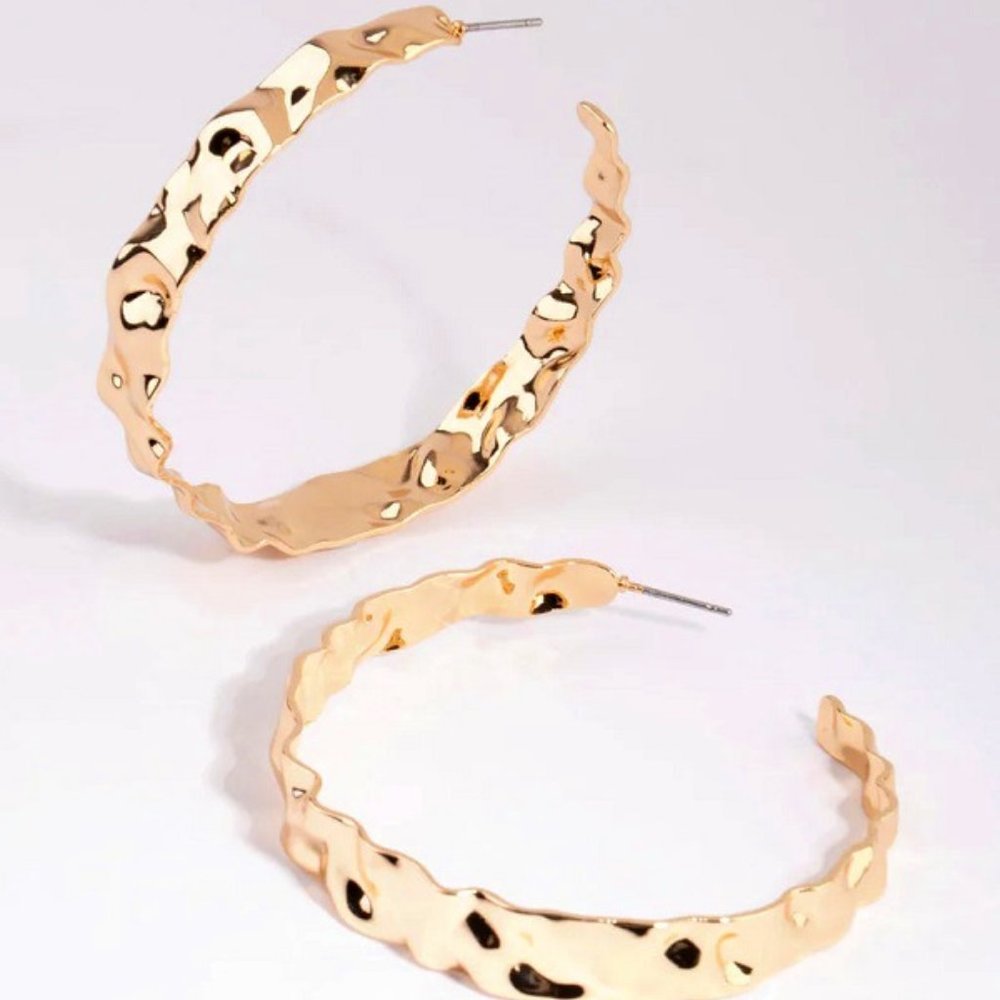 LOVISA Modern Gold Hammered Texture 2" Hoop Earrings**NEW!